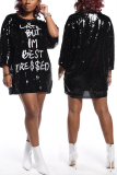 Black Casual Sexy Letter Offset Hip Dress