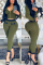 Army Green Sexy Fashion adult Solid Two Piece Suits Patchwork Zippered pencil Long Sleeve