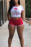 Red Fashion Printed Shorts T-shirt Two-piece