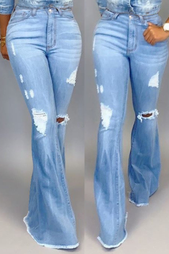 Light Blue Fashion Wild Denim Flared Pants