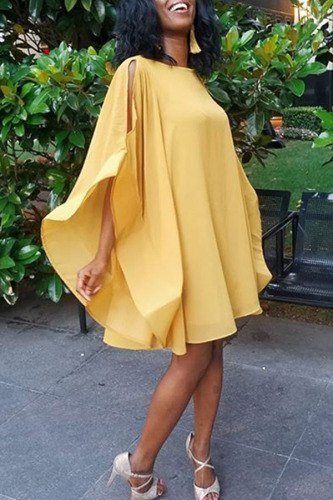 Yellow African Batwing Sleeves Mini Dress
