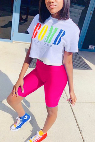 Pink Casual Fashion Colorful Letters Two-Piece Set