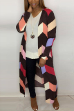 Multicolor Fashion Color Block Print Coats