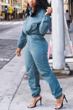 Blue Fashion Casual Loose Solid Tracksuit