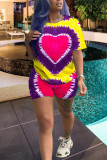 purple Cute Fashion Casual Print Two Piece Suits Geometric Patchwork Gradient Striped Loose Short