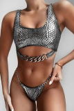 Silver Sexy Fashion Print Sling Swimsuit