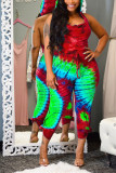 Red Sexy Fashion Backless Patchwork Print Sleeveless Slip Jumpsuits