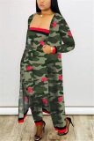 Camouflage Fashion Sexy Print 3 Piece Suit (Wrap Chest + Trousers + Long Coat)