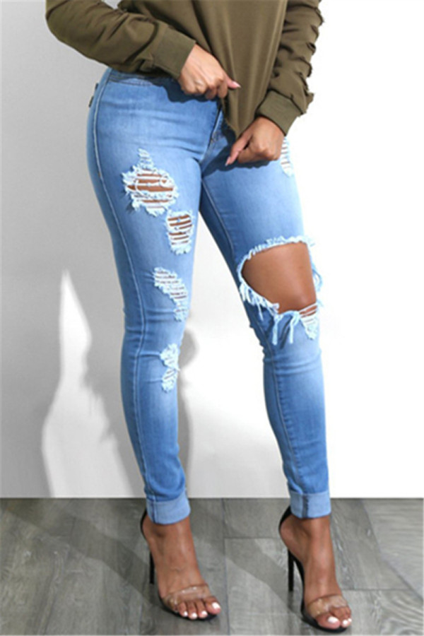 Blue Fashion Sexy Ripped Jeans