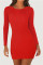 Red Fashion Sexy Waist Bag Hip Long Sleeve Dress