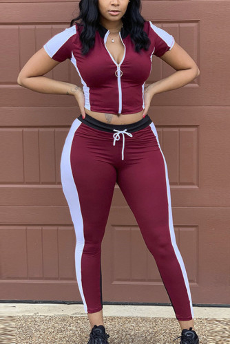Wine Red Sexy Fashion Patchwork Print pencil