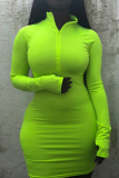 Green Fashion High Sleeve Finger Cover Dress