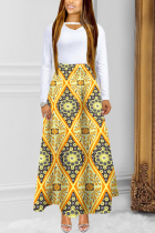 Yellow Fashion Positioning Printing Skirt (Only Skirt)