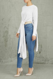 Creamy-white Fashion Round Neck Long Sleeve Irregular Sweater
