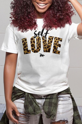 Leopard print O Neck Short Sleeve Letter Print Patchwork 