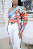 Multicolor Sexy Fashion Printed Cross-shoulder Top