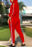 Red Casual Long Sleeve Hoodie Patch Two Piece Suit 