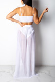 White Chiffon Sexy Fashion Solid Patchwork A-line skirt Two-Piece Dress