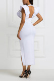 White Sexy Deep V Sleeveless Skinny Dress