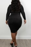 Black Fashion Casual Long Sleeve Large Size Dress