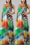 Multicolor Fashion Sexy Printing Sleeveless Dress (Including Headscarf)