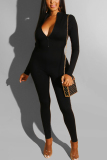Black Fashion Reversible Zipper Solid Jumpsuits