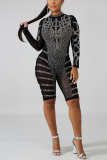 Black Sexy Hot Drilling Mesh Gauze Perspective Romper