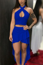 Blue Fashion Sexy Sleeveless Skirt Two-piece Set