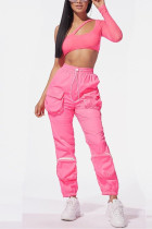 Pink Fashion Sexy Mesh Top Trousers Set