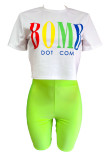 White Casual Fashion Colorful Letters Two-Piece Set