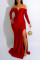 Red Sexy Solid Patchwork Off the Shoulder Trumpet Mermaid Dresses