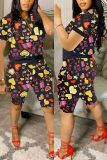 Multicolor Fashion Casual Printed Short Sleeve Shorts Set