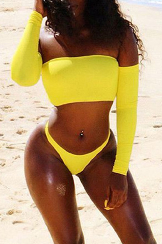 Yellow Chic Bateau Neck Two-piece Swimwears