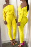 Yellow Casual zipper Solid Long Sleeve one word collar Jumpsuits
