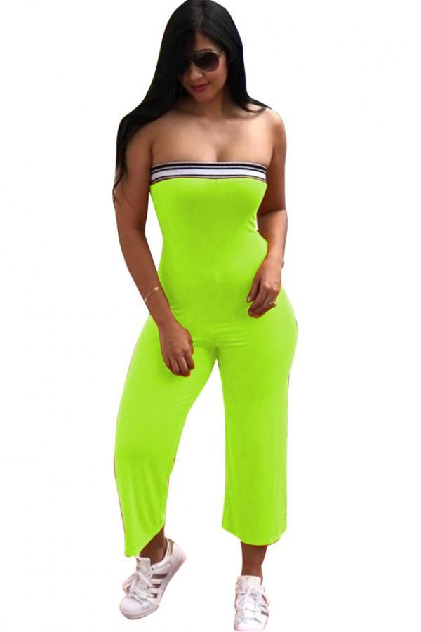 Fluorescent green Sexy Patchwork Sleeveless Wrapped Jumpsuits