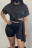Black Fashion Short Sleeve T-shirt Shorts Casual Set