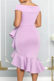 Purple Sexy Formal Solid Patchwork Asymmetrical V Neck Evening Dress