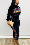 Black OL Fashion adult Solid Two Piece Suits Patchwork Sequin pencil Long Sleeve Two-piece Pant