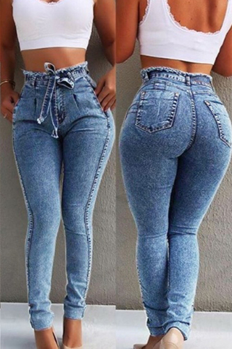 Light Blue Fashion Casual High Waist Skinny Jeans