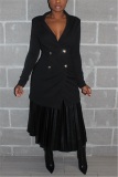 Black Fashion Solid Color Red Pleated Skirt (Including Belt)