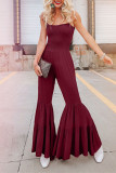 Wine Red Sexy Fashion Sling Trumpet Jumpsuit