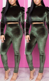 Green Casual Sport Velvet Two Piece Suit