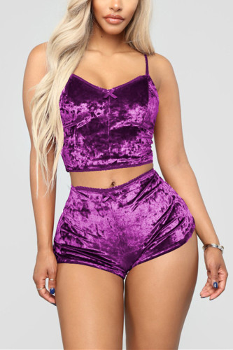 purple Sexy Solid Two Piece Suits Straight Sleeveless