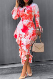 Red Fashion Casual Printed Long Sleeve Dress