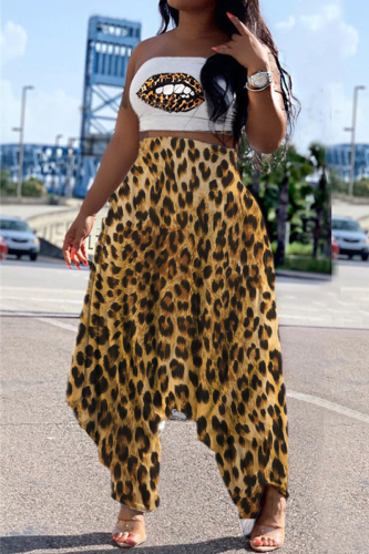 Leopard print Sexy Print Wrapped Chest Harem Pants Two-Piece Suit