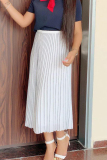 White Elastic Fly Mid Solid Asymmetrical Draped Pleated skirt Skirts