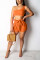 Orange Sexy Fashion HOLLOWED OUT Print asymmetrical Patchwork Straight Two-Piece Short Set
