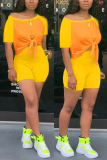Yellow Fashion Casual Stitching Short Sleeve Top Set