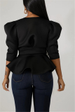Black Fashion Sexy Ruffled Short Sleeve Top