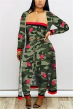 Leopard print Fashion Sexy Print 3 Piece Suit (Wrap Chest + Trousers + Long Coat)